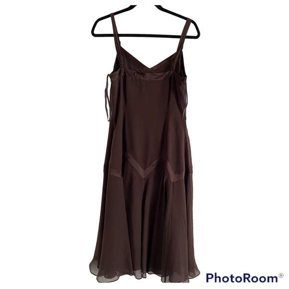 Ted Baker  Brown Silk Chiffon Vintage Spaghetti Straps Mid Length Dress - Picture 4 of 12